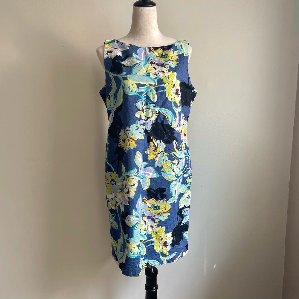 Peck & Peck Collection Floral Sleeveless Textured Cotton Shift Dress Sz 12